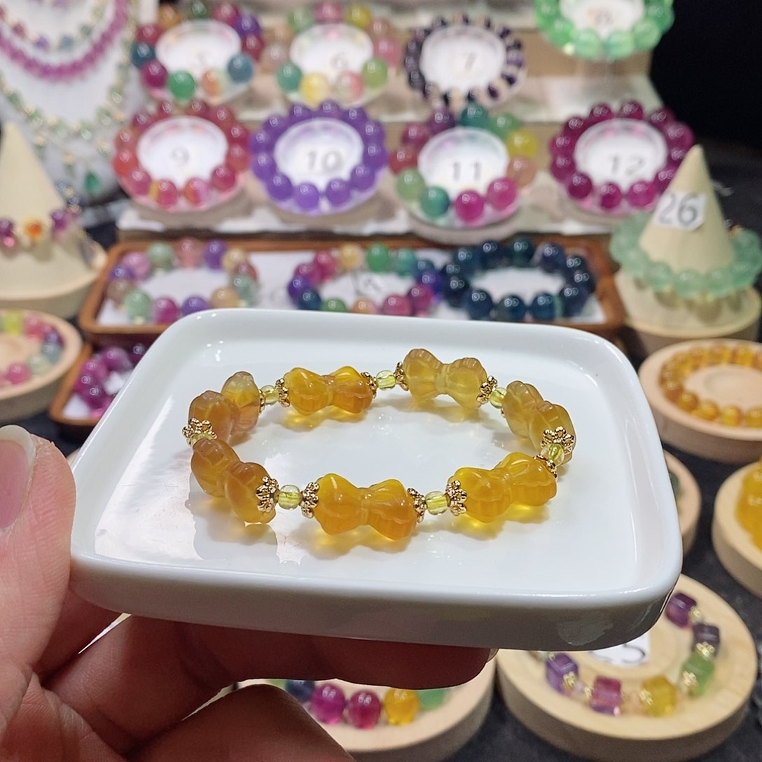 萤石手链未镶嵌橙黄色蝴蝶结