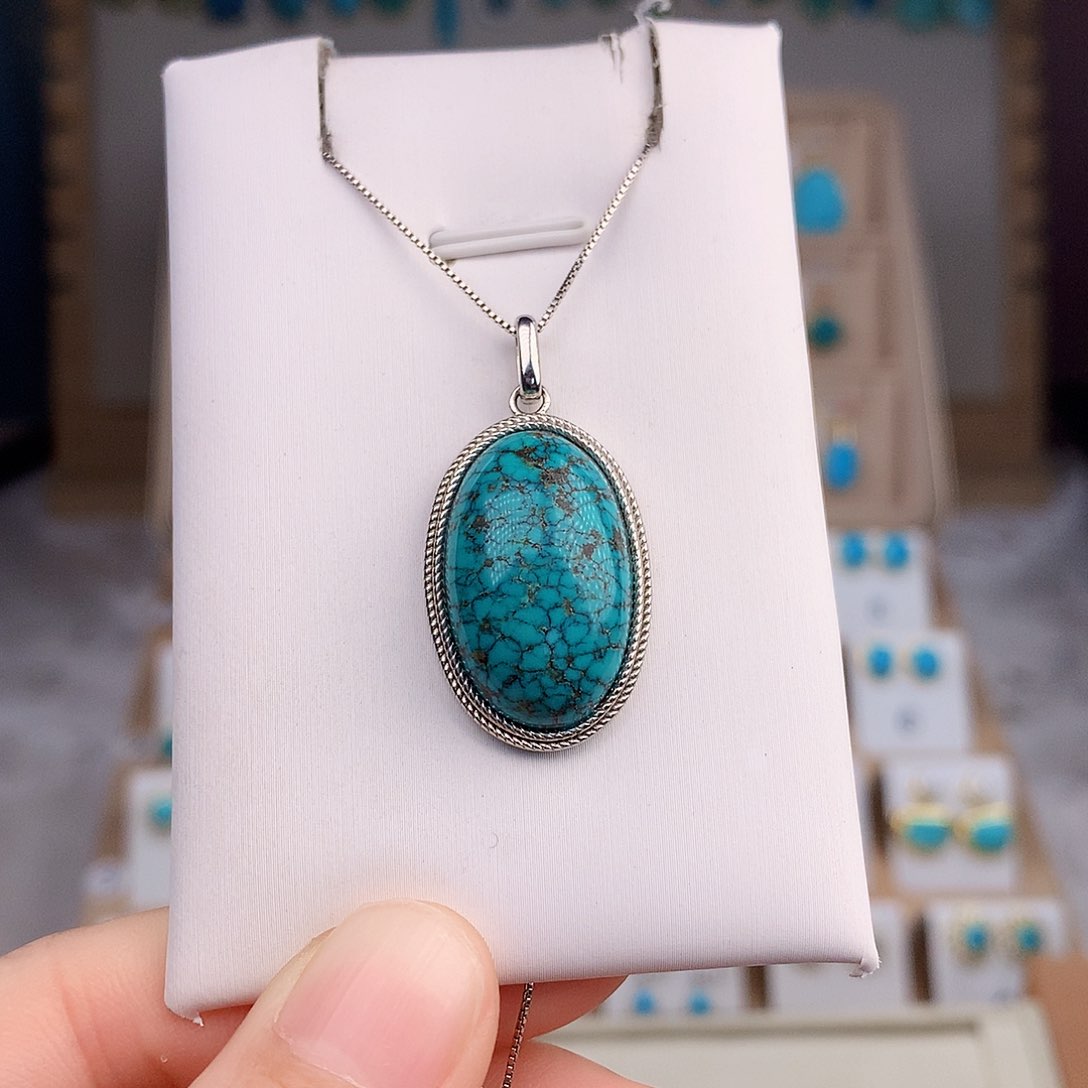 绿松石颈饰银S925镶嵌