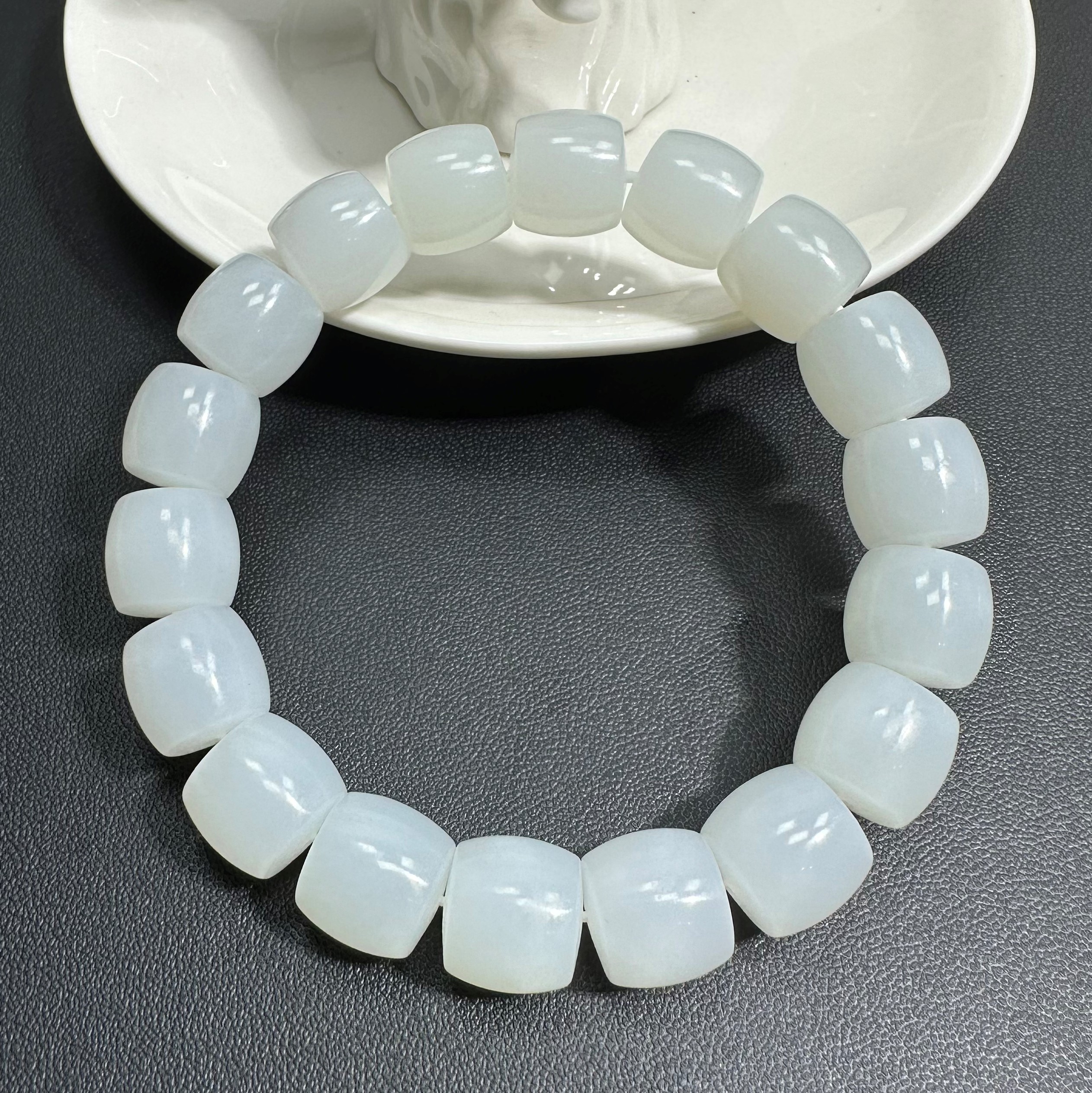 不负韶华 新疆和田玉白玉山料鼓珠（珠径12*13mm）手串18颗老型单圈