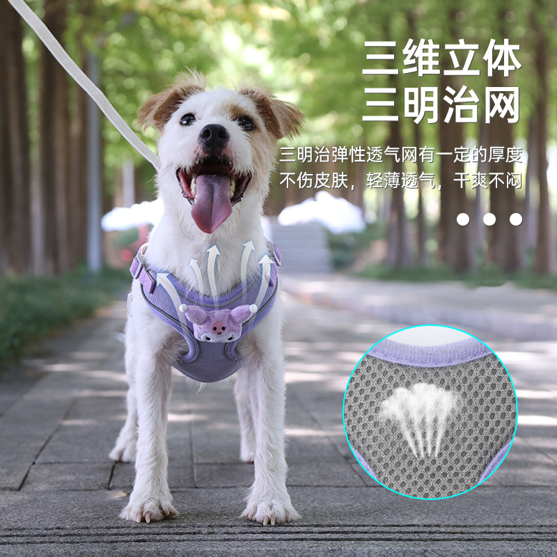 狗狗牵引绳立体可爱卡通胸背小型犬背心式防挣脱狗狗外出遛狗绳子