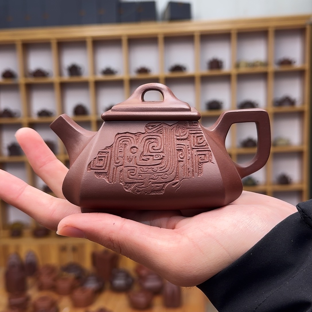 紫砂茶壶四方抽角石瓢260cc