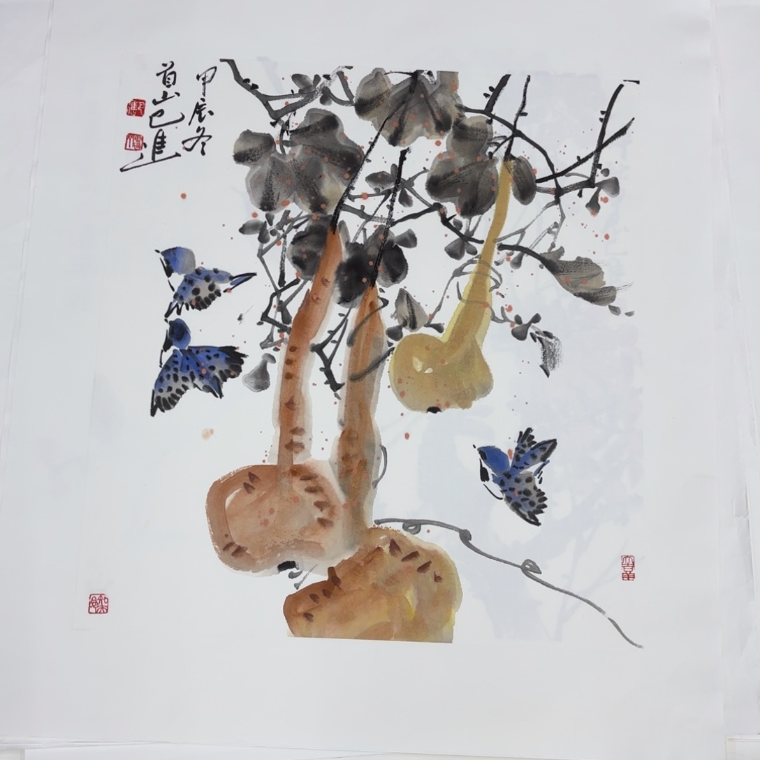 国画巴进斗方花鸟