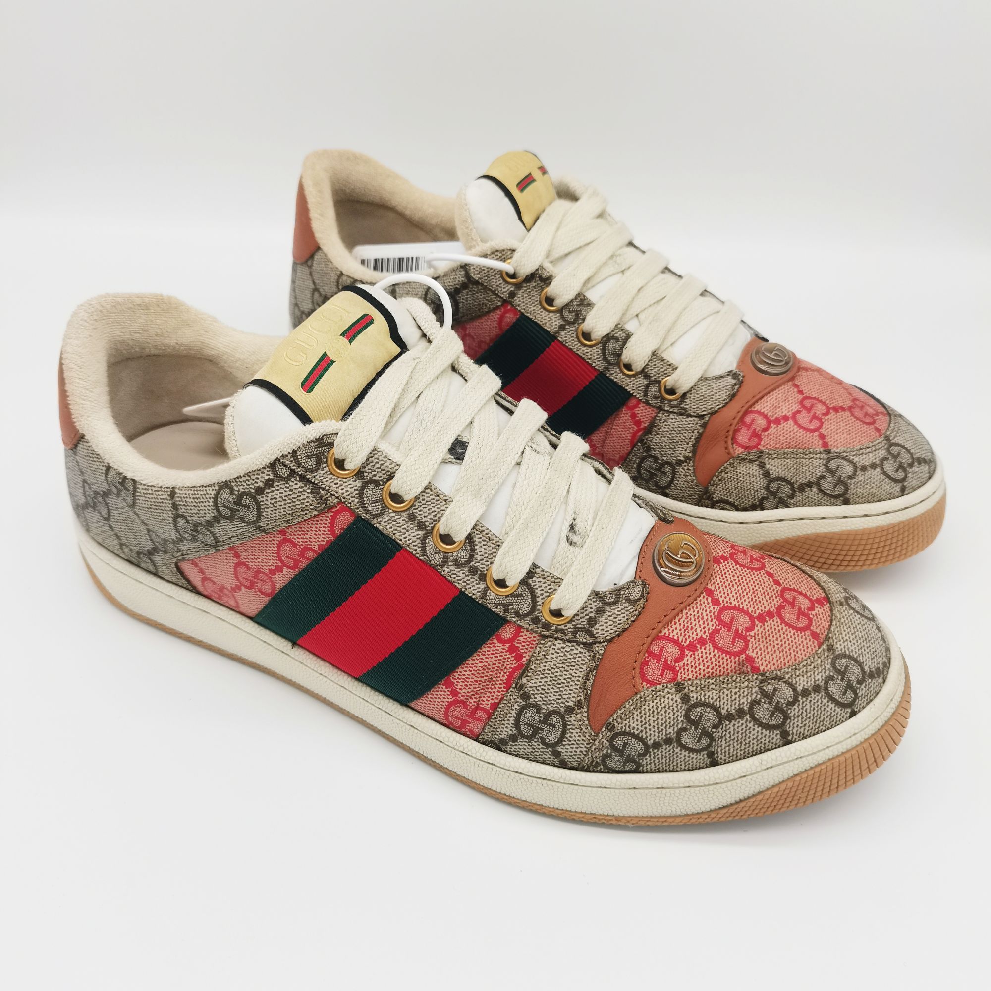 99新 GUCCI/古驰 脏脏鞋满印乌木色老花板鞋8欧GS1062