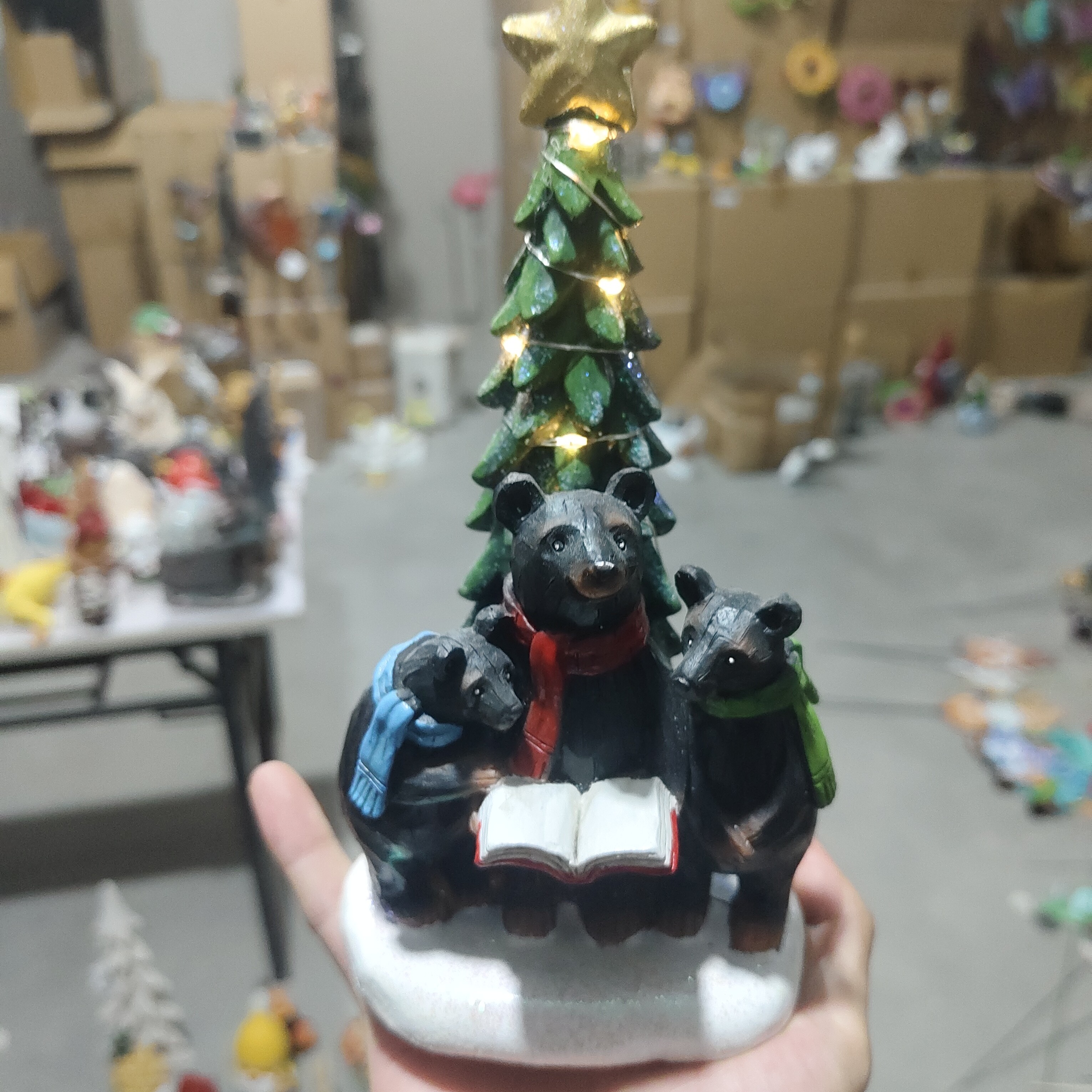 树脂可爱圣诞树小熊摆件（电子灯）