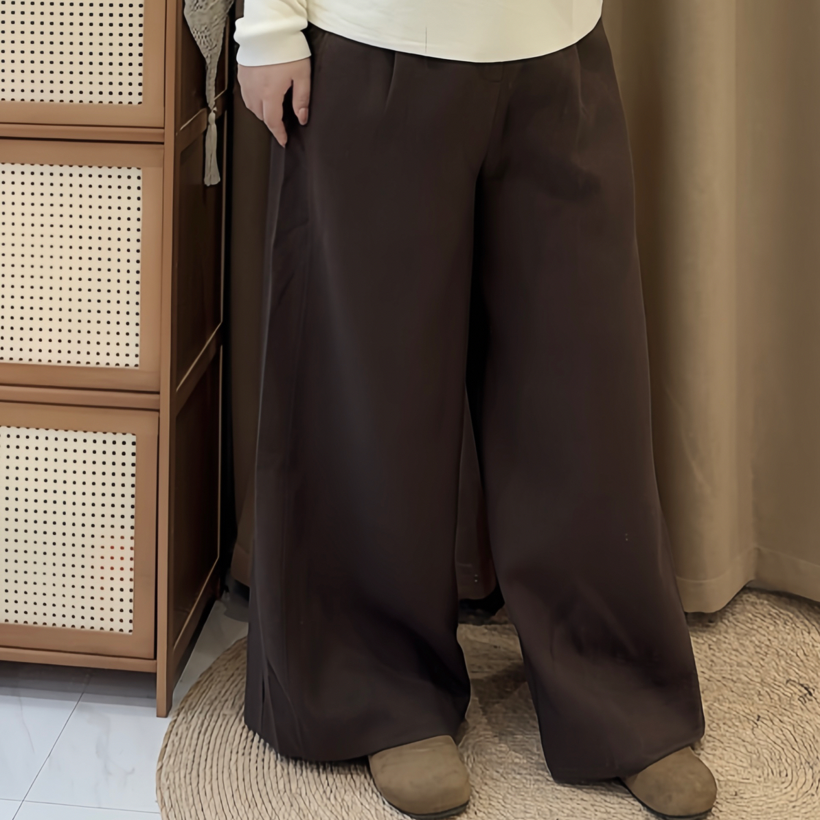 882588文文家秋季新款呢子裤厚松紧腰大码
