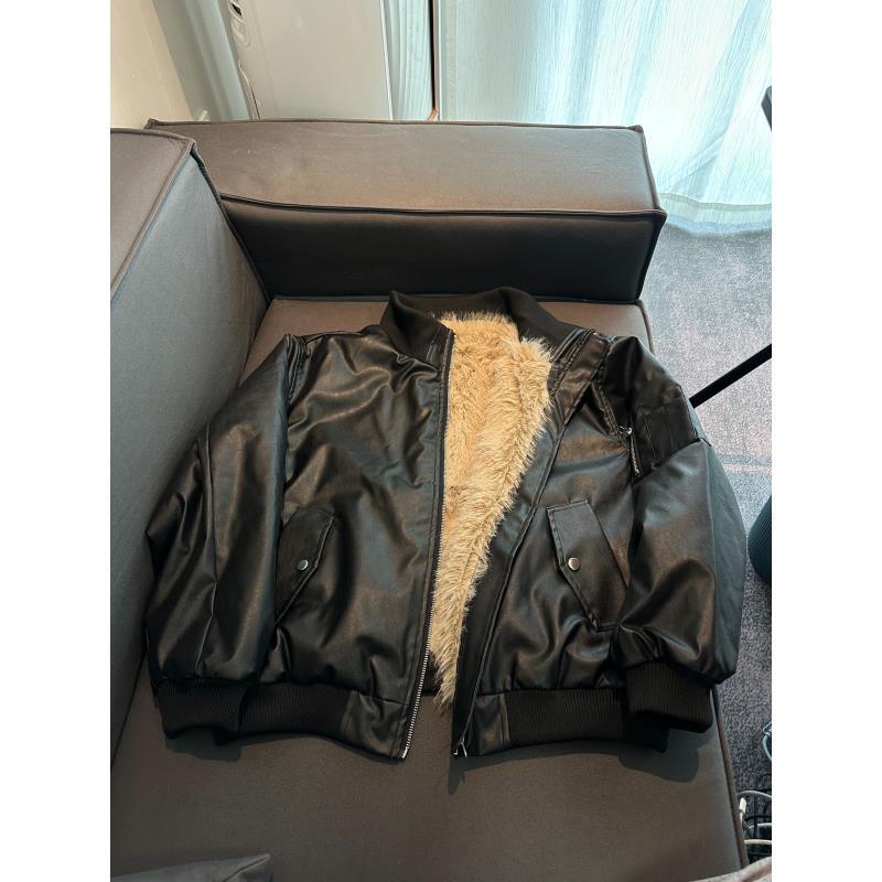 Z316【栗丽子专属】cleanfit极简设计皮夹克高级感立领毛绒内胆外套