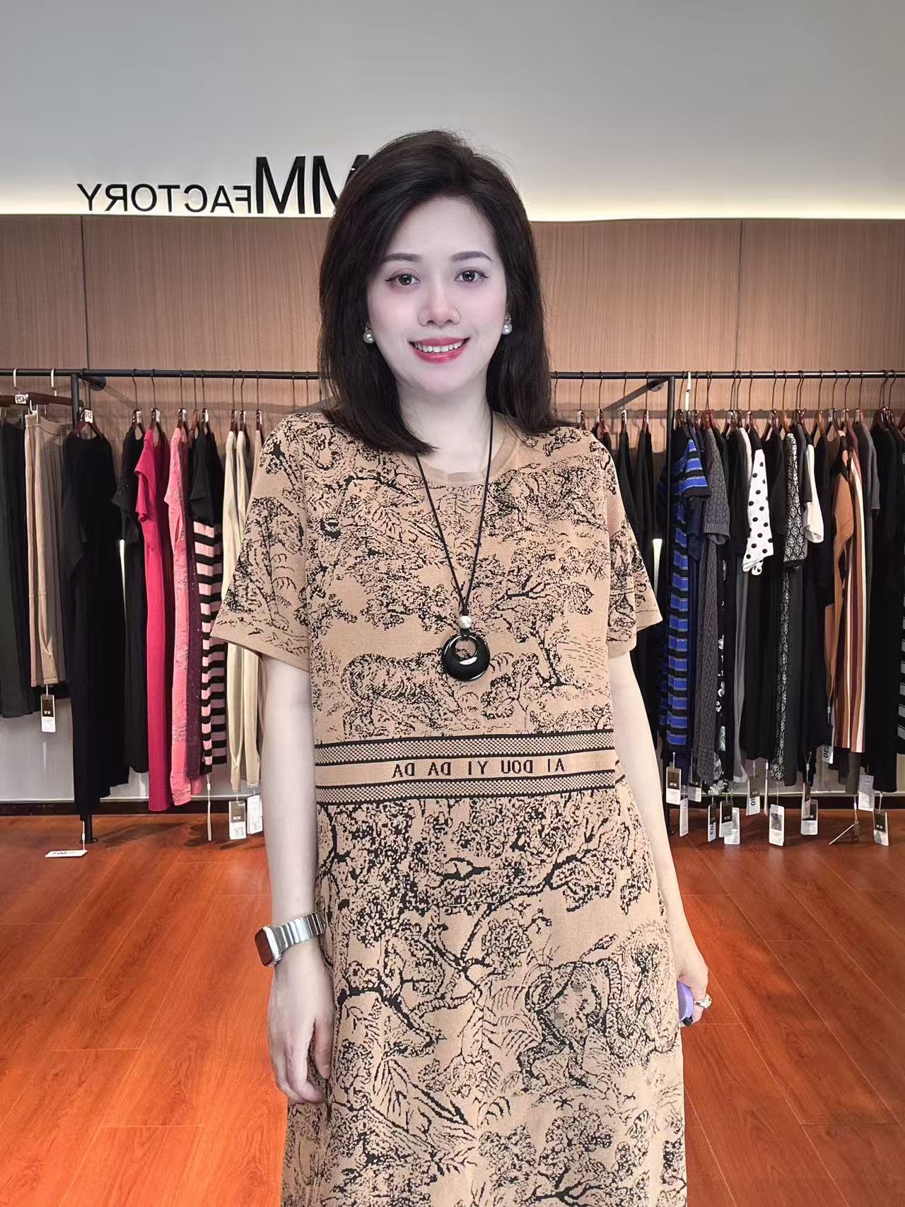 657  MM factory时尚优雅气质中裙百搭夏季女装豹纹连衣裙