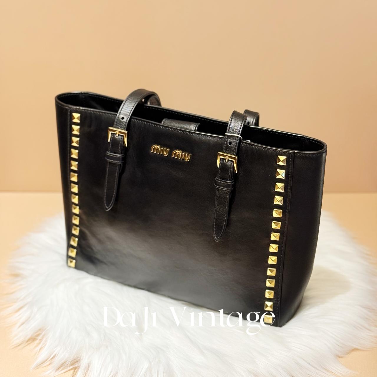 99新 MIU MIU/缪缪 大吉中古/缪缪黑金铆钉单肩包