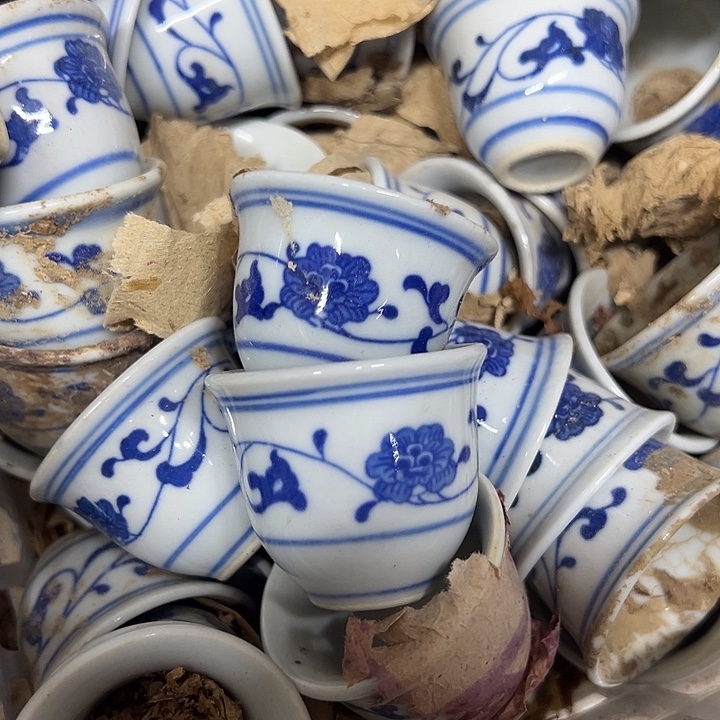 摆件陶6个芙蓉花小酒杯