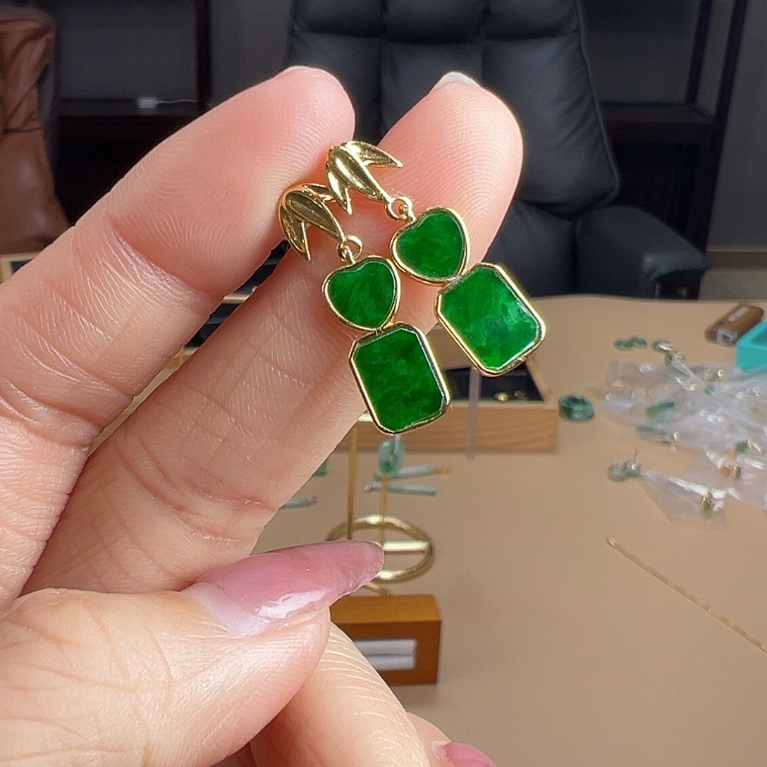 翡翠银S925镶嵌耳饰耳环