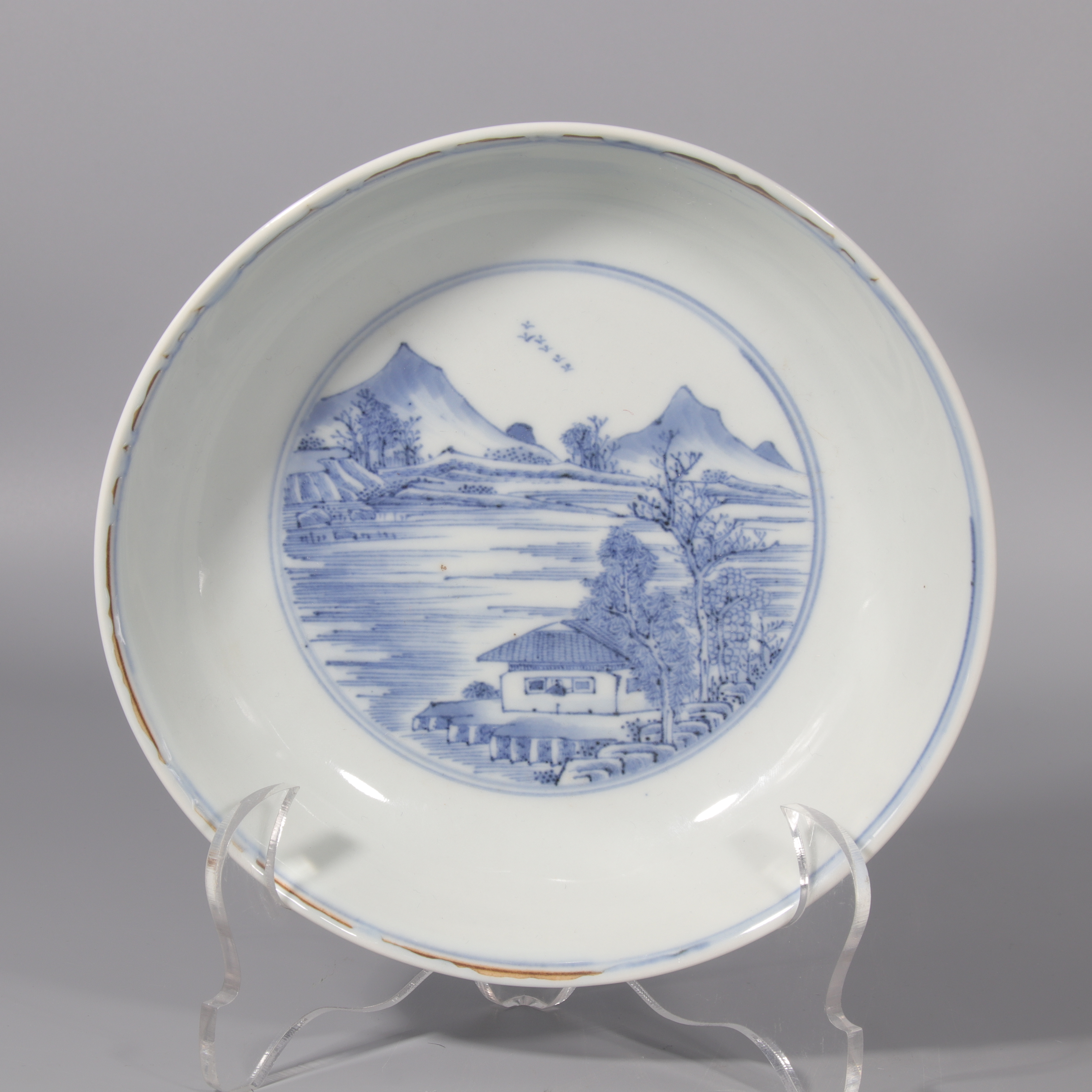 青花山水纹赏盘    H412-218