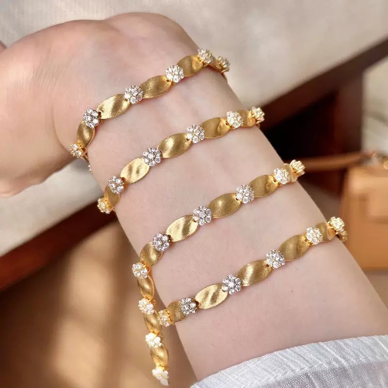 铜合金锆石手链 法式复古手工拉丝缎带手链vintage中古时尚手链