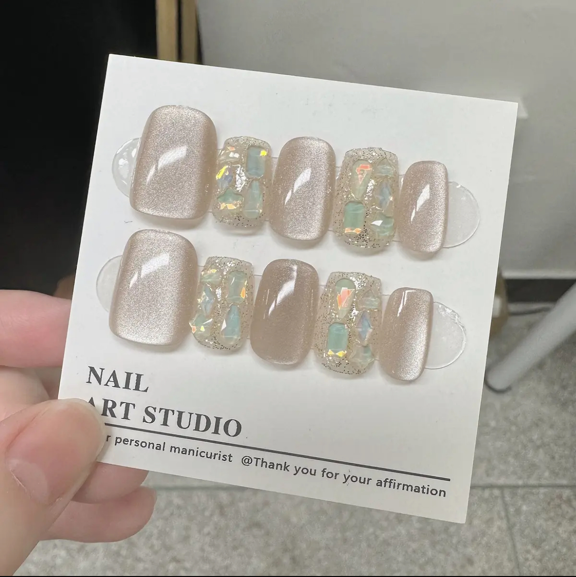 【短方】肉桂猫眼 仙女爆闪穿戴甲可拆卸穿戴美甲贴24片纯欲气质