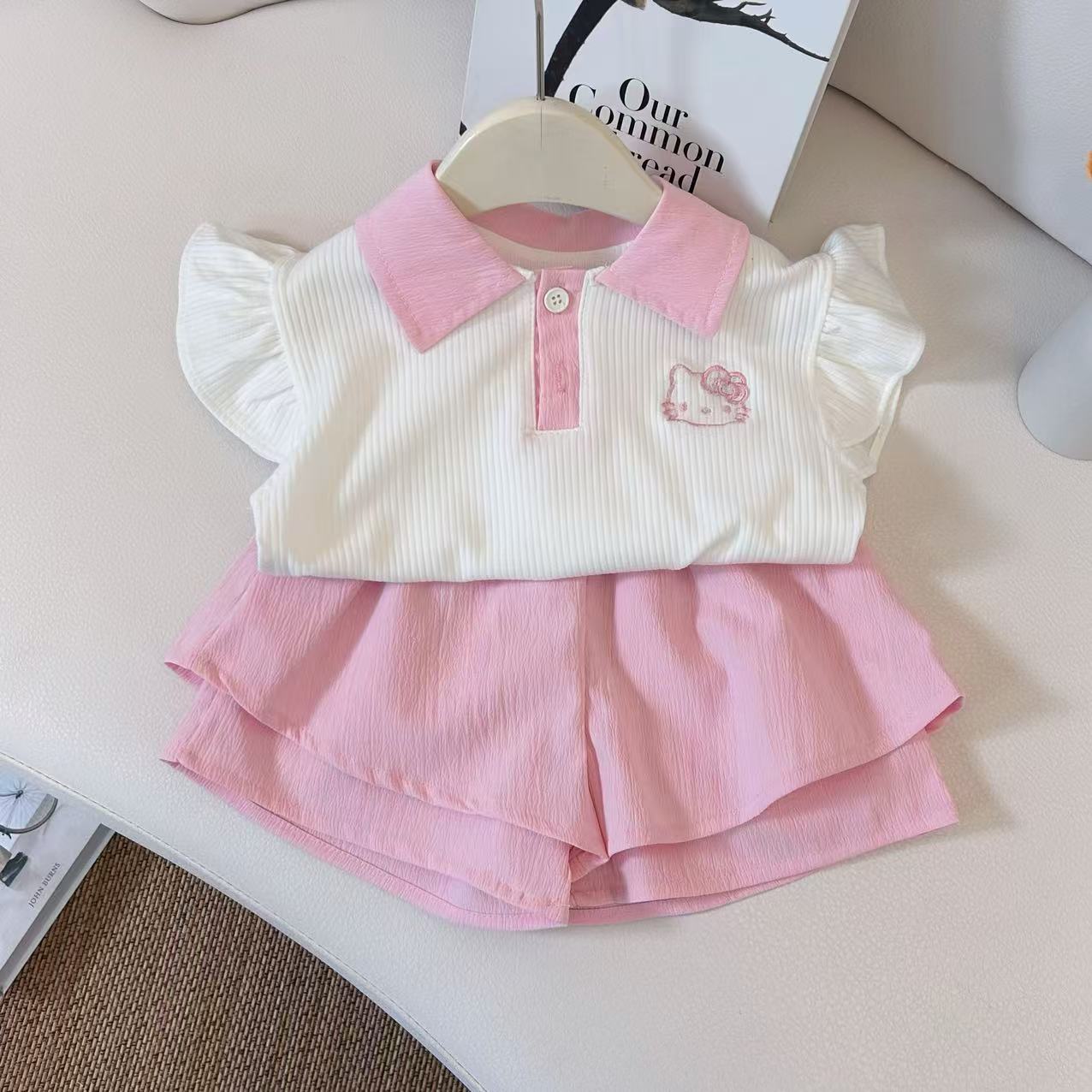 1737女童夏季短袖polo衫短裤儿童装洋气夏装新款衣服时髦套装