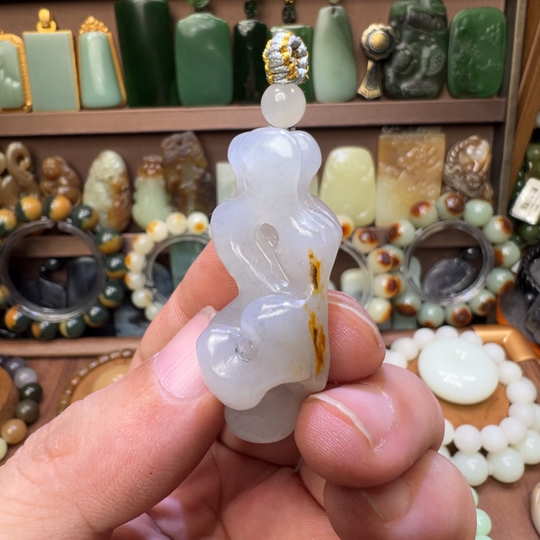 和田玉未镶嵌颈饰新疆点墨青花白肉柔光太湖石原皮色无科技