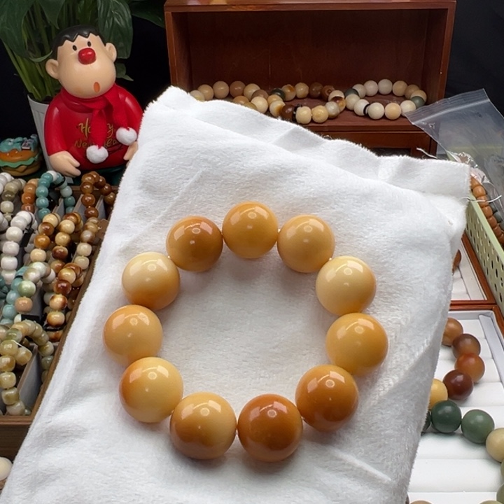 菩提根/象牙果手串卡21圆珠大瑕疵