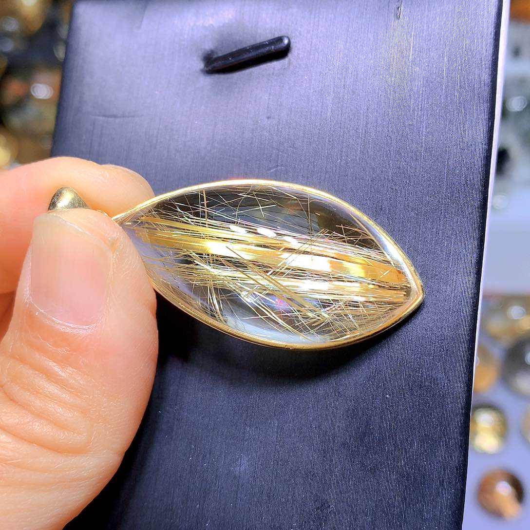 水晶吊坠银S925镀金镶嵌天然水晶