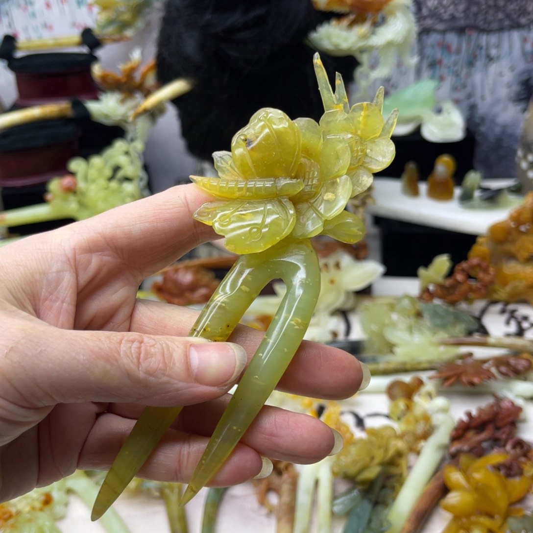 【闪购商品】蛇纹石玉发饰合金