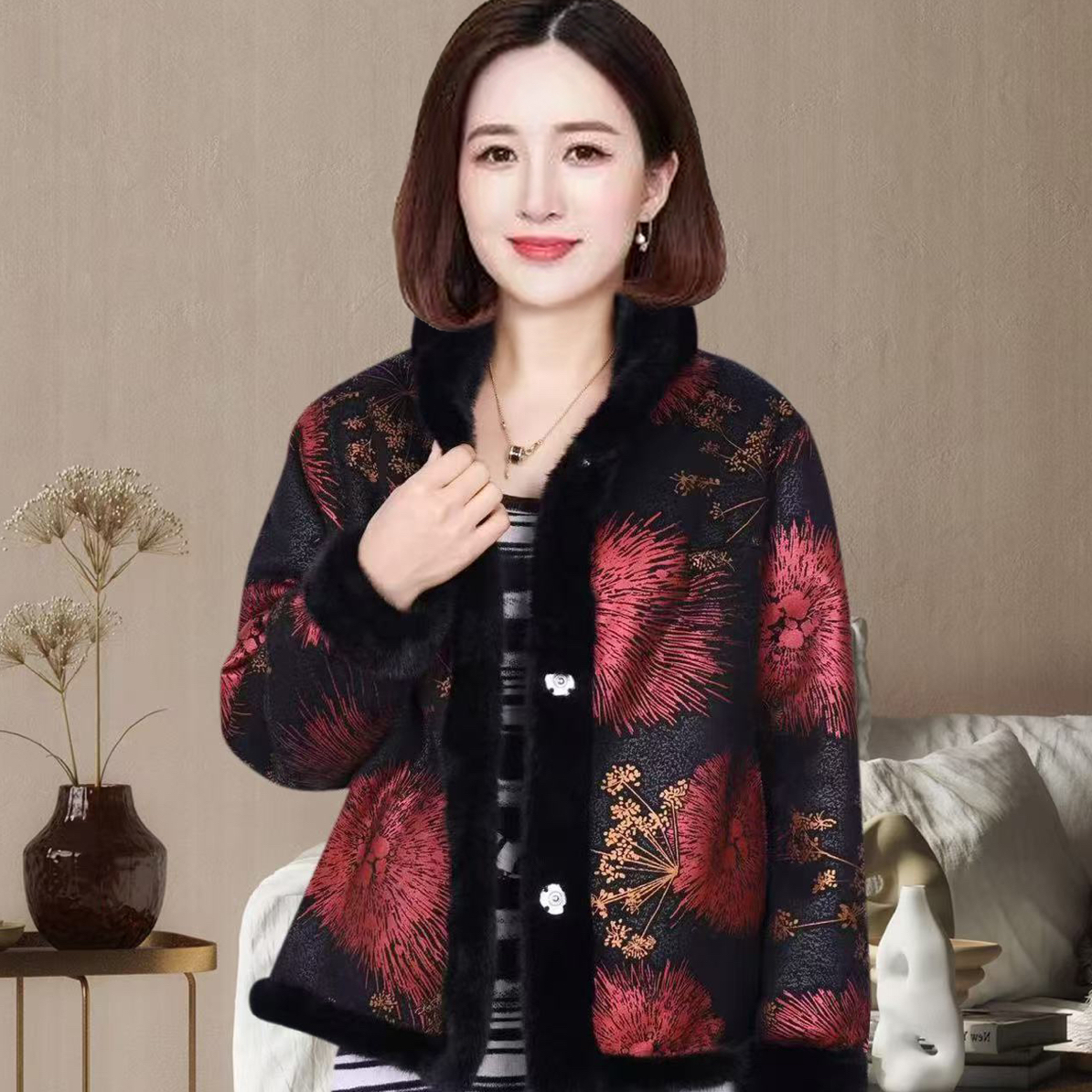 女士新款立领双面欧貂外套