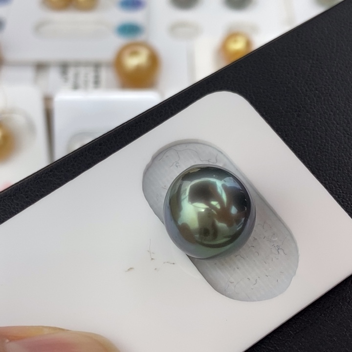 海水珍珠裸珠未镶嵌12.8mm无瑕大溪地极光孔雀绿水滴