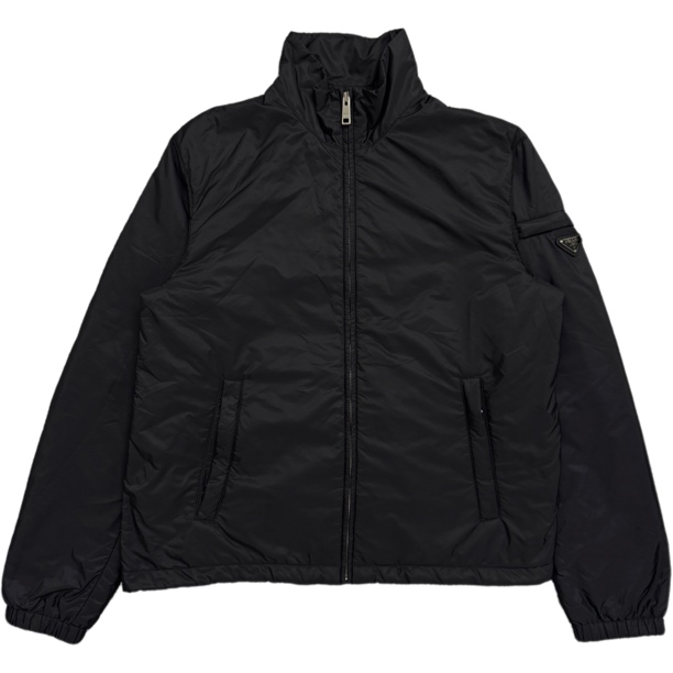 99新 Prada/普拉达 黑色尼龙三角钢标立领拉链外套50码