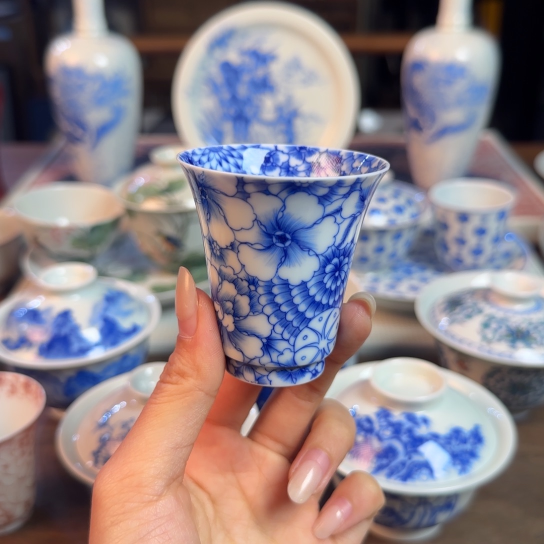 名窑口 超薄胎万花闻香杯放漏