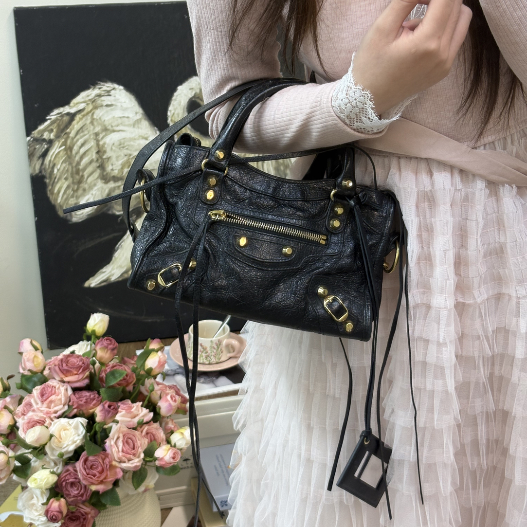 95新 Balenciaga/巴黎世家 黑金机车包新款可斜挎