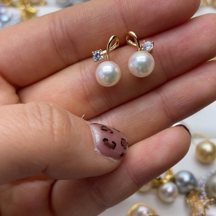 海水珍珠耳饰银S925镶嵌