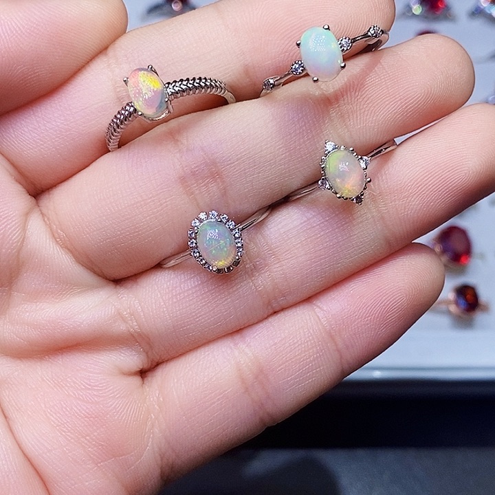 欧泊戒指银S925镶嵌天然四选一