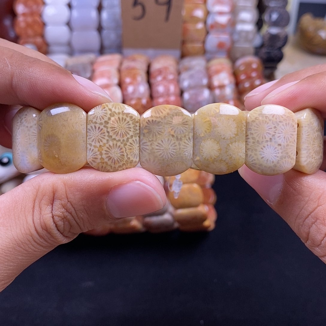 硅化珊瑚（珊瑚玉）未镶嵌手串果绿色84