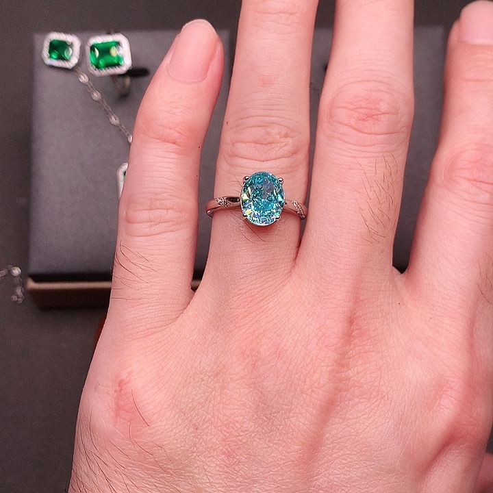 帕拉依巴碧玺戒指银S925镶嵌德切