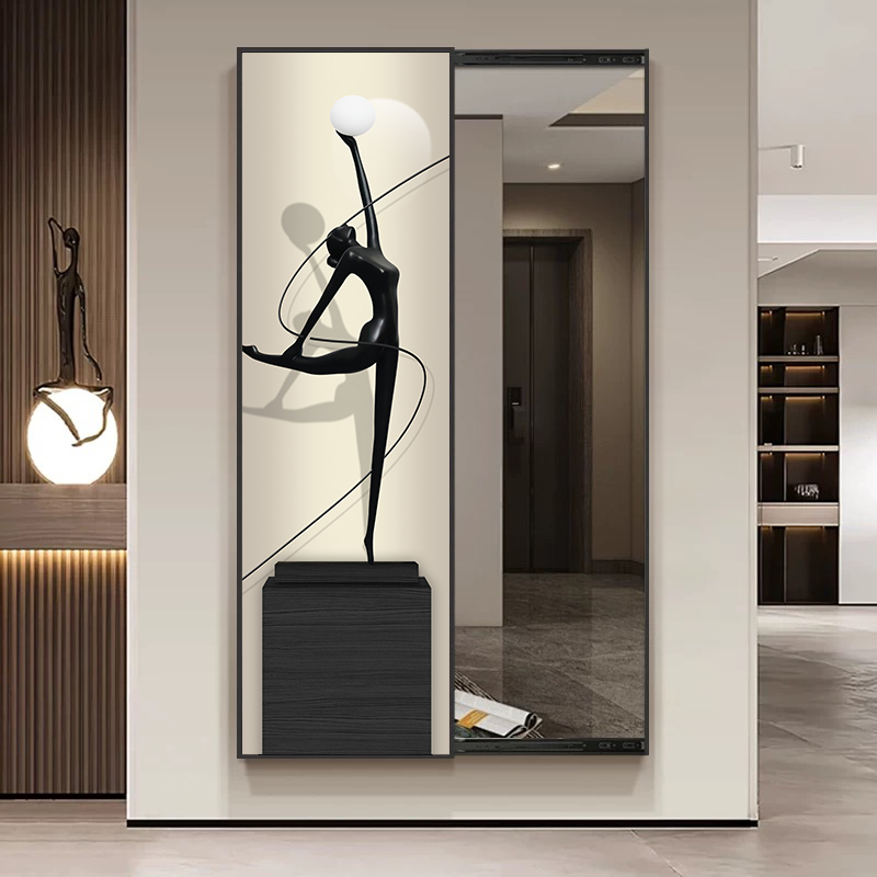 高级感玄关装饰画客厅隐藏式穿衣镜穿衣镜隐藏式推拉壁挂全身镜
