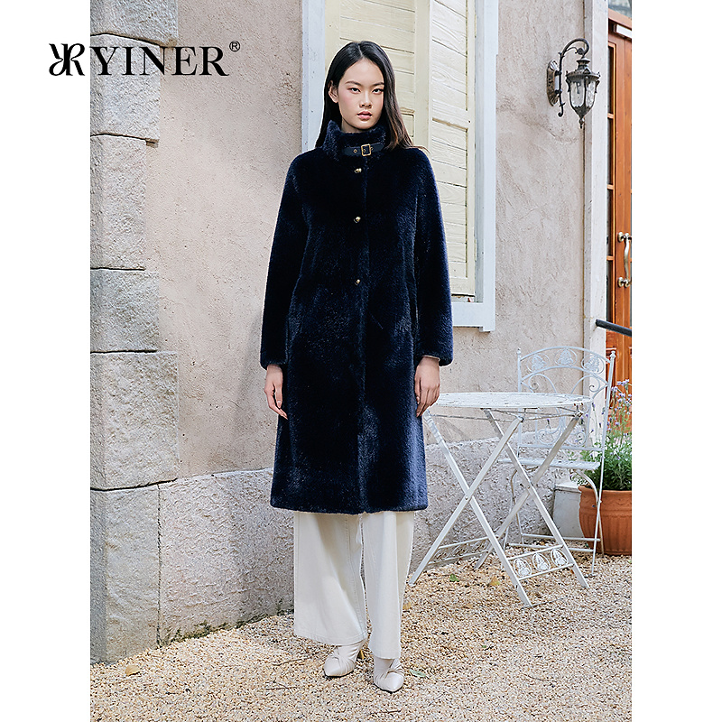 YINER音儿专选2025冬季新款法式奢感立领长款H型环保大衣外套
