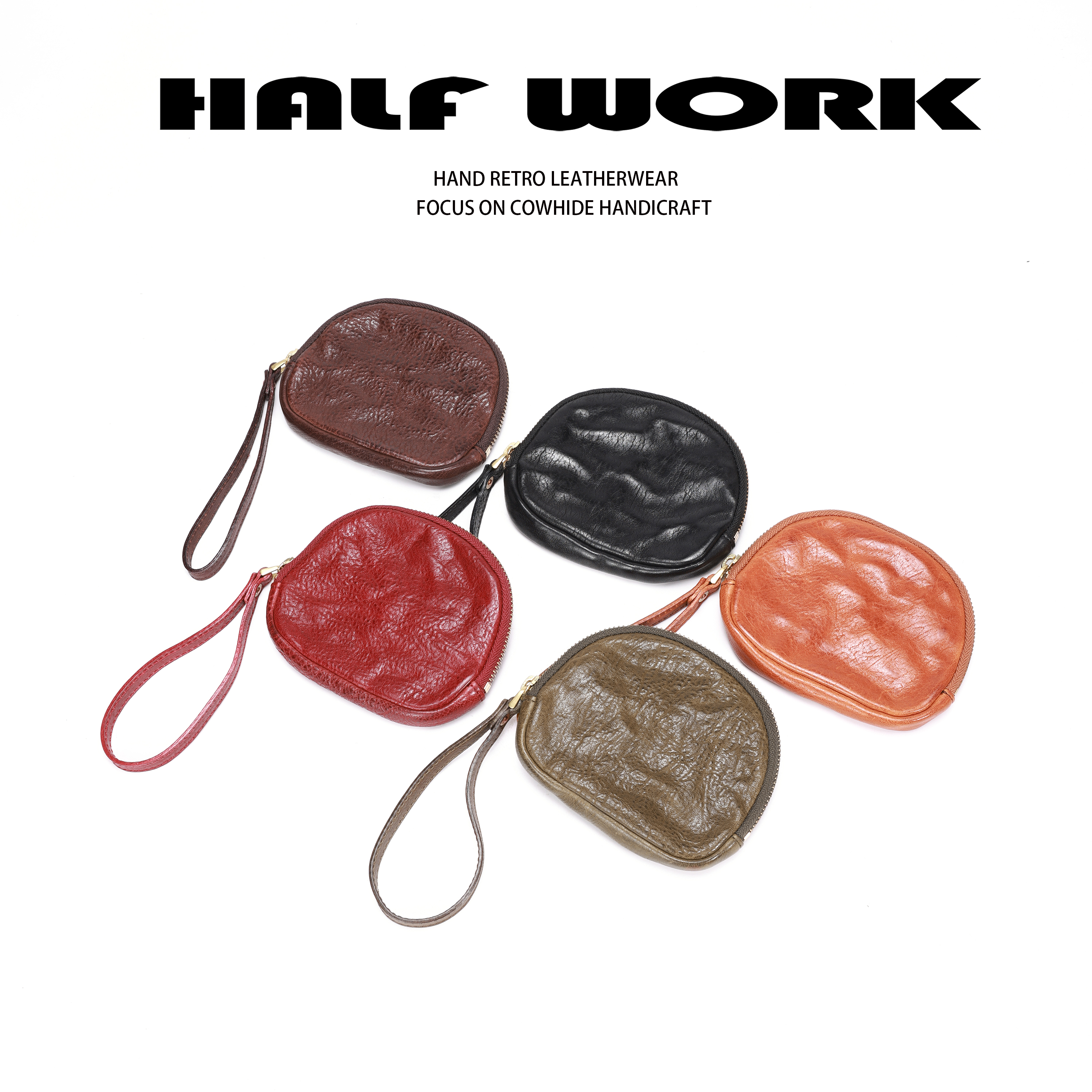 HALF WORK/伴工头层植鞣马皮复古手拿零钱包卡包KW-8822