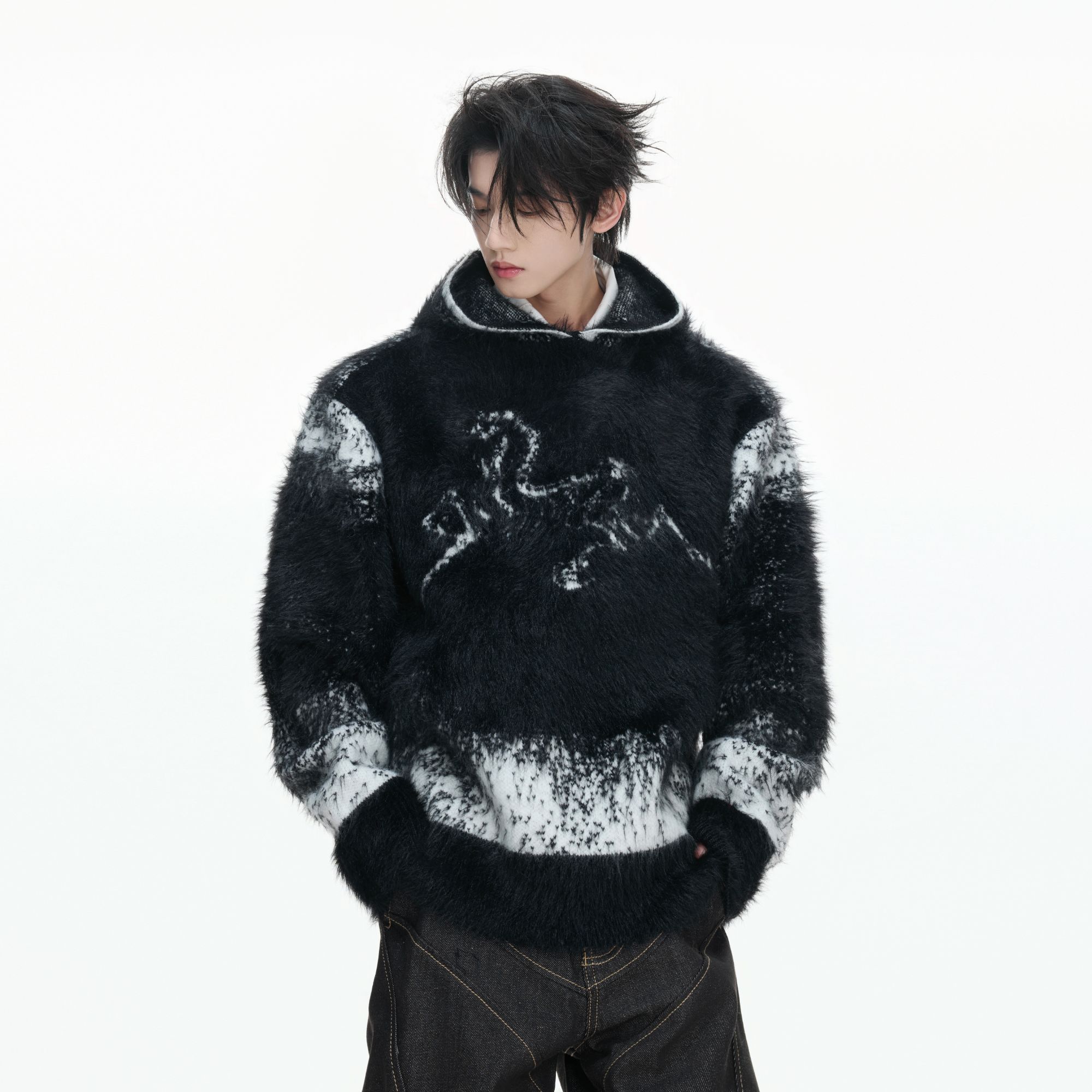 ArguECulturE雪糕*马年云雾渐变仿貂毛毛衫连帽重磅慵懒情侣毛衣