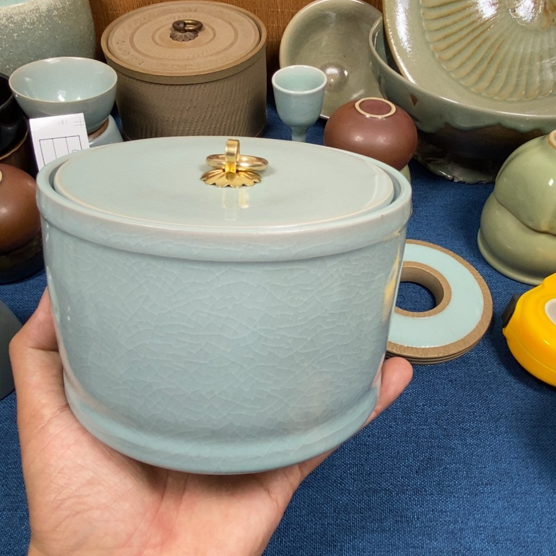 瓷摆件清凉寺天青色仿古釉茶叶罐