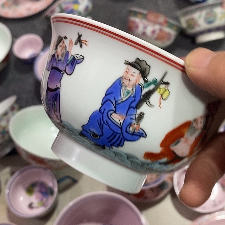 摆件陶绿稀土八仙五寸碗 08