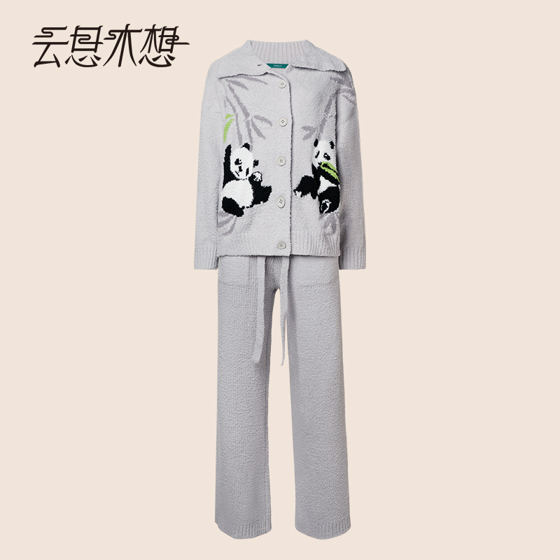 Ysimo-X云思木想 熊猫戏竹 新款加厚松紧腰头抽绳家居服套装13803