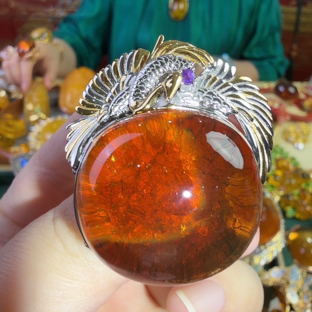 琥珀银S925镶嵌戒指