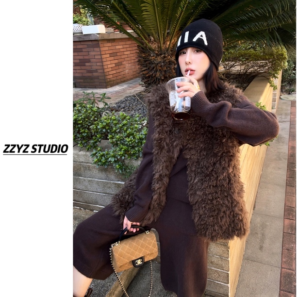 【ZZYZ】“枫糖姜饼”糕糕毛马甲韩版美拉德小香风外搭毛毛马夹甲外套