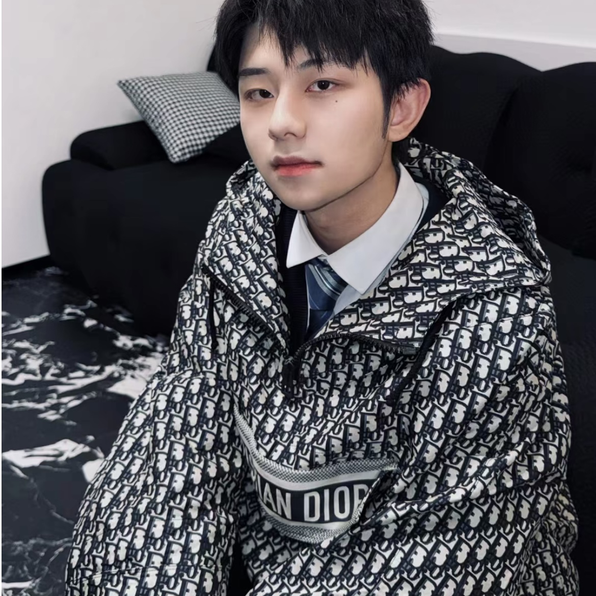 99新 DIOR/迪奥 1345/黑色Logo满印科技塔夫绸夹克/XS码