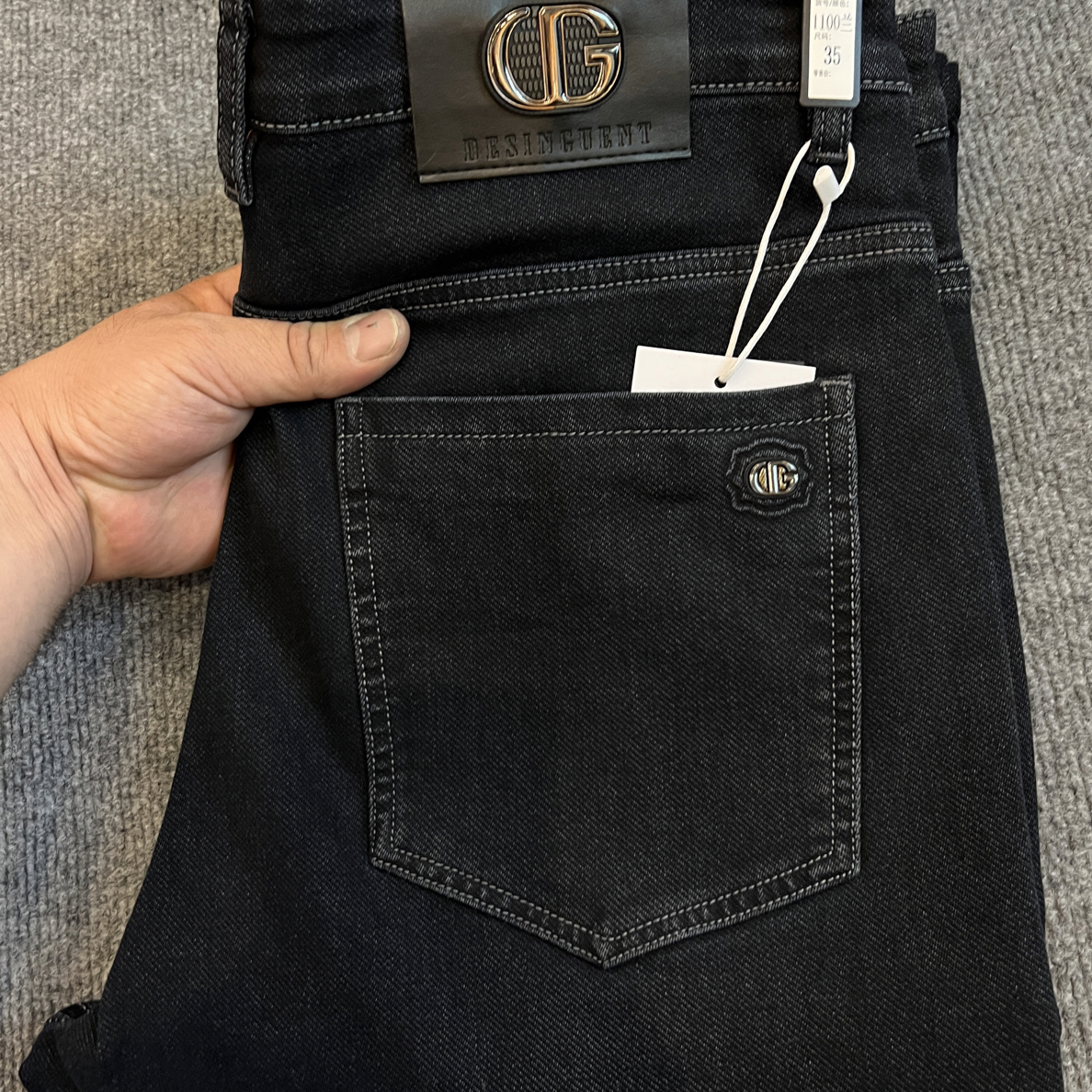 微弹力多口袋冬季长裤免烫牛仔裤修身时尚新复古风