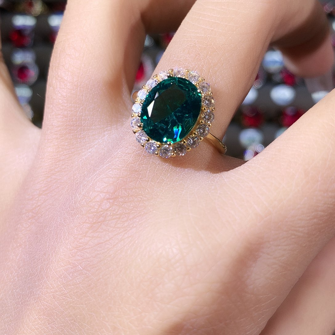 无925银帕拉蓝绿色戒指金911