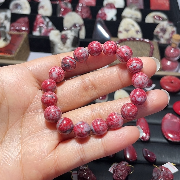 天然辰砂原石手链10mm
