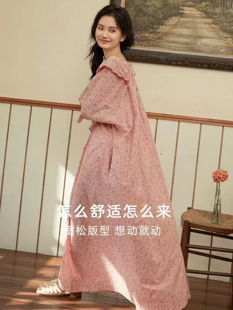 女士睡裙法式连衣裙宽松中袖小碎花家居服长裙
