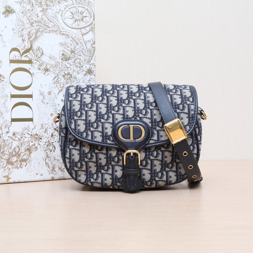 95新 DIOR/迪奥 小花黑黑 Dior Bobby 中号 22 蓝色 帆布 2020 