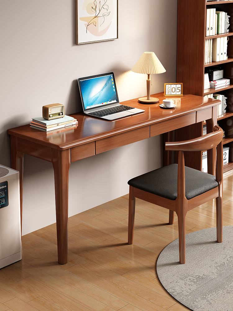 全实木窄书桌40/50cm宽办公桌家用电脑桌卧室小户型学习写字桌子