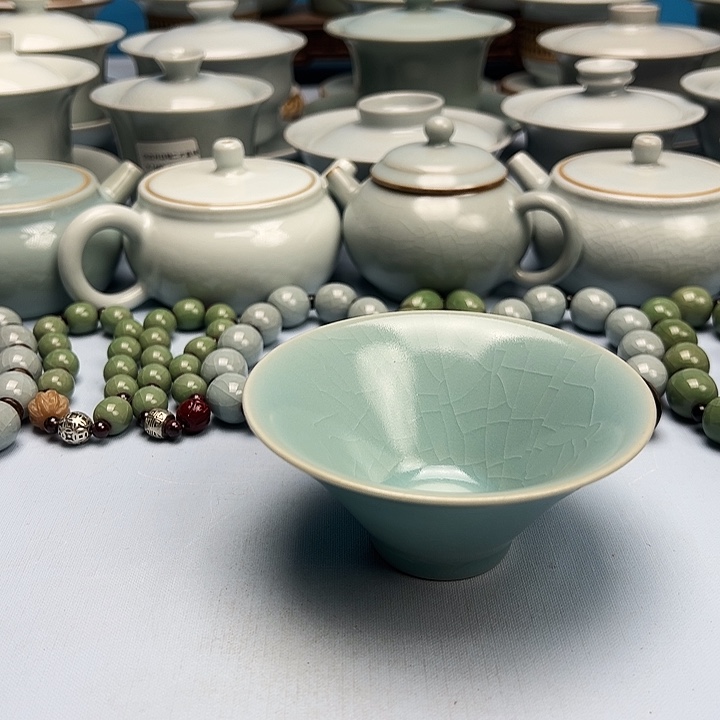 杯仿古天蓝釉斗笠杯原矿原釉原产地