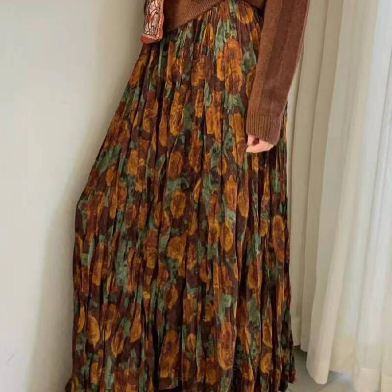 米满满-LEM（5127#）复古气质折痕碎花半裙 kc 