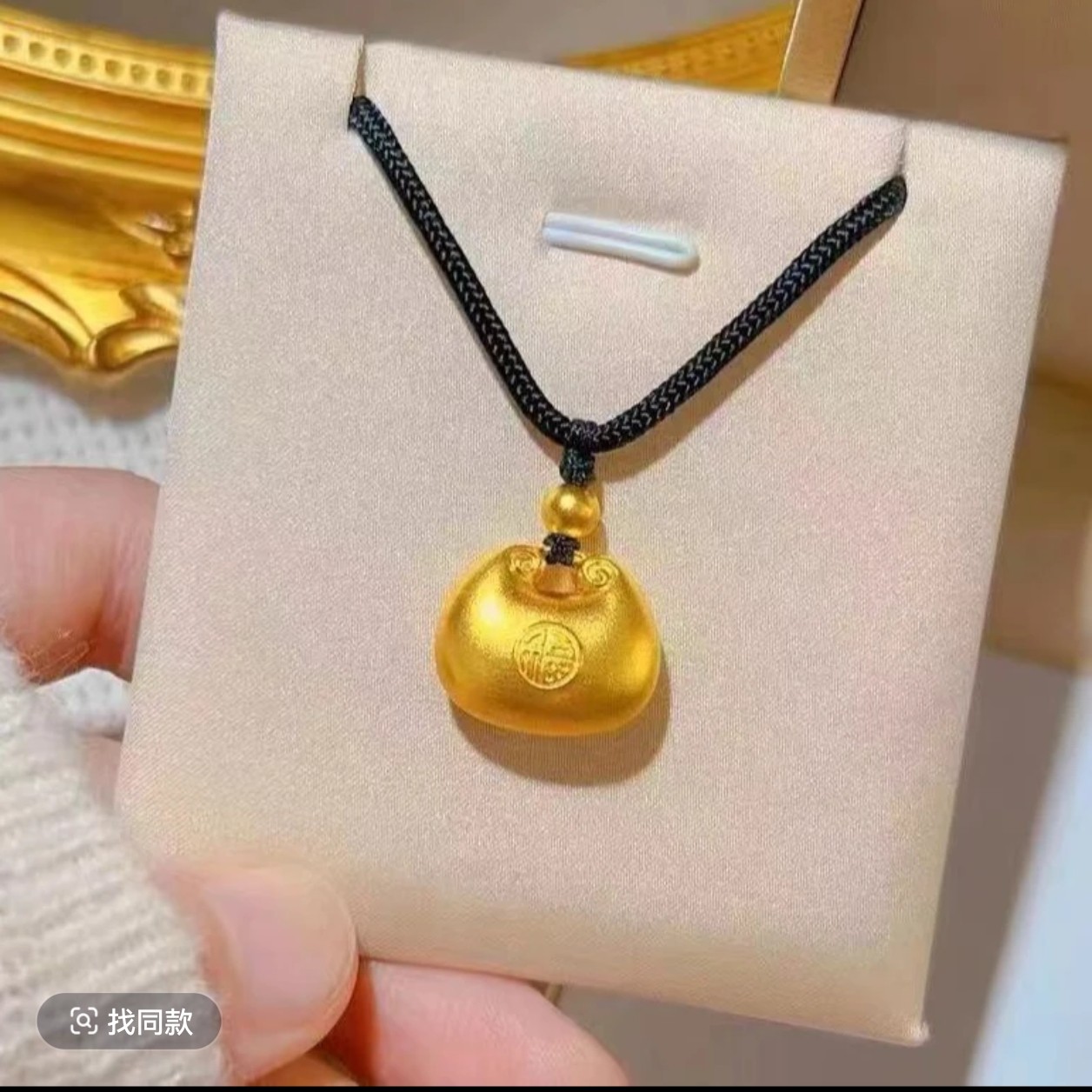 铜合金布艺项链 手工日韩双面项坠金色福袋项链饰品